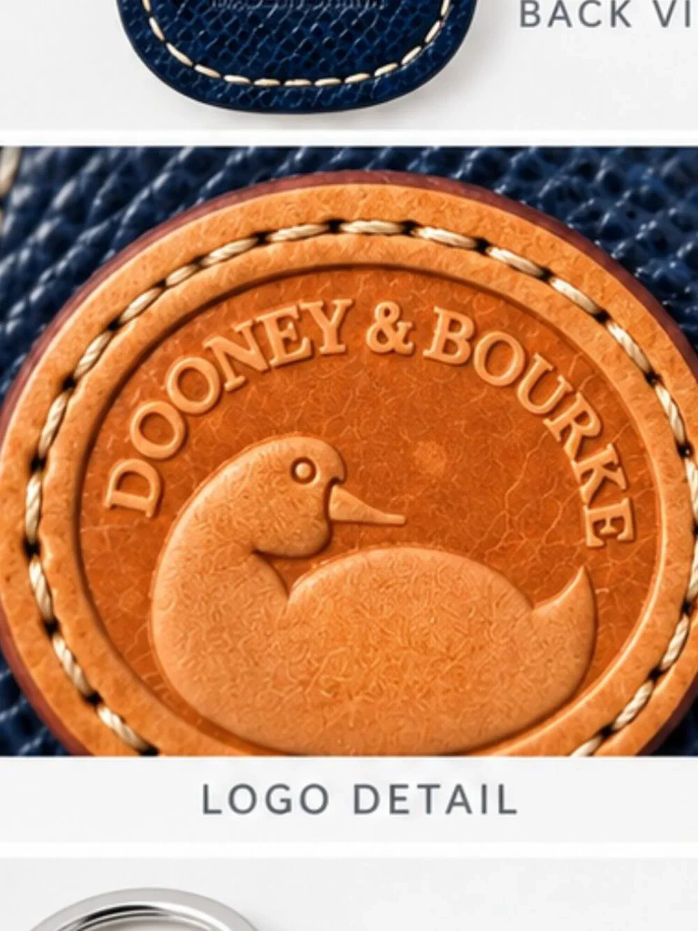 Vintage Dooney & Bourke Navy Blue Leather Duck Key Fob Keychain Silver Tone Ring